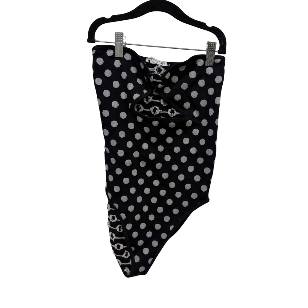 Zara Polka Dot‎ Strapless Keyhole Cutout Bodysuit Black White XS-S